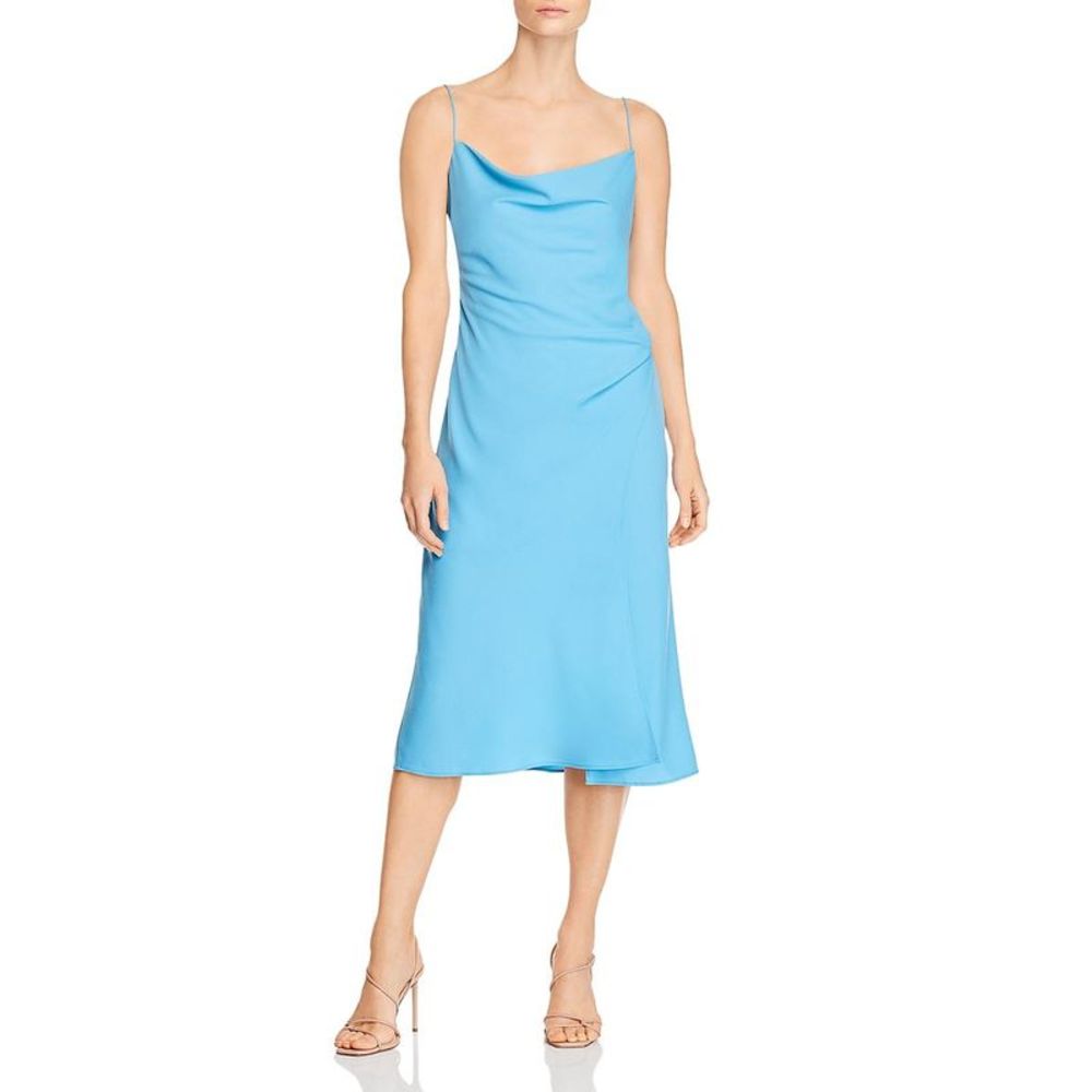 Finders Keepers Womens Calypso Blue Ruched Sleeveless Cocktail Midi Dress NWT